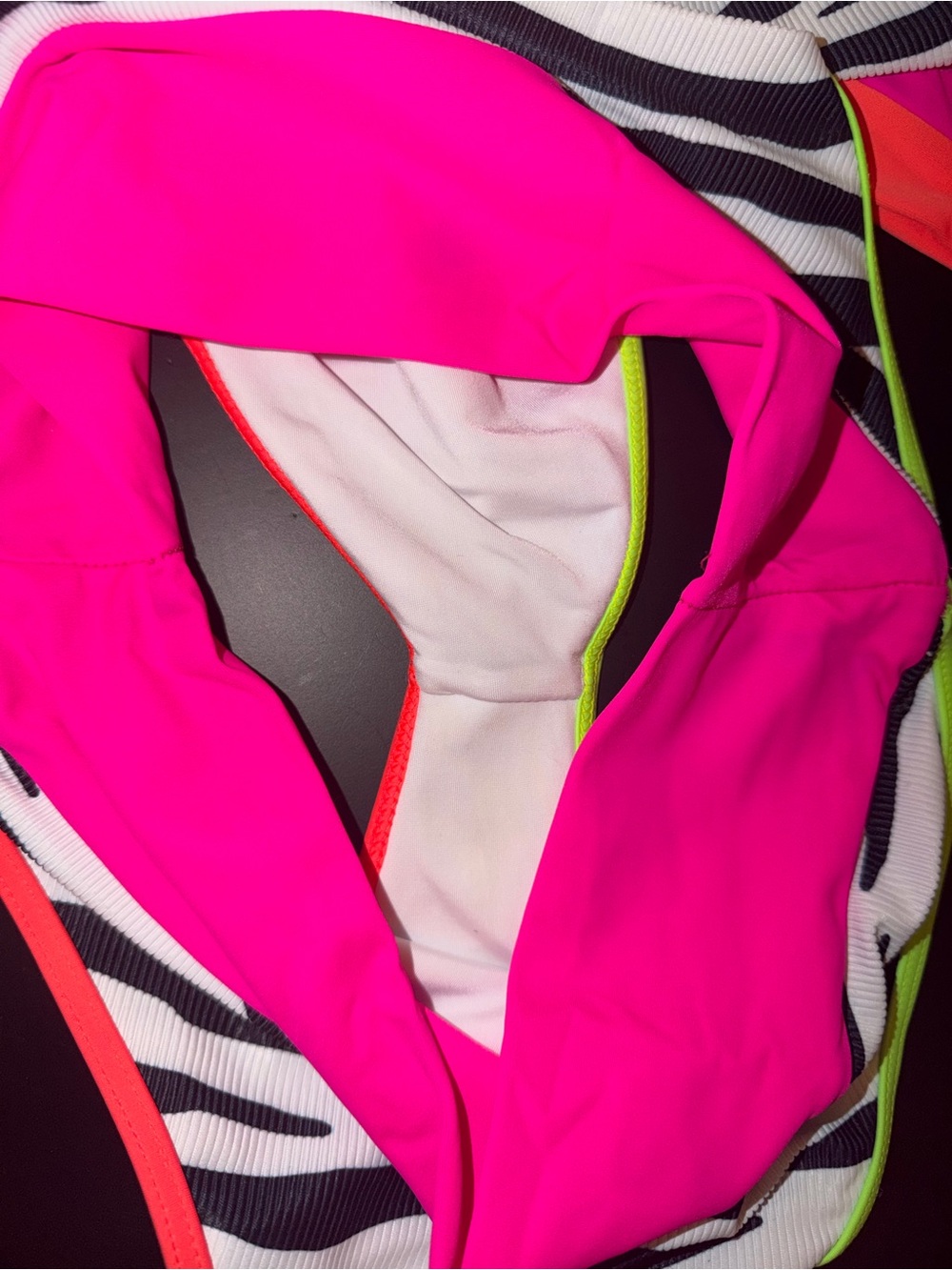 Beach Riot Neon Pink and Lime Zebra Two-Piece Bikini - Picture 3 of 5